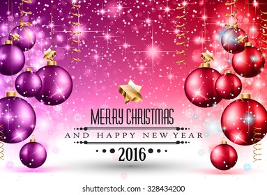 2016 Christmas and Happy New Year Party flyer. Complete layout with space for text for your dinner invitation, xmas parties or new year's eve party flyer.