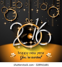 2016 Christmas and Happy New Year Party flyer. Complete layout with space for text for your dinner invitation, xmas parties or new year's eve party flyer.