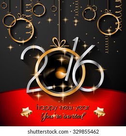 2016 Christmas and Happy New Year Party flyer. Complete layout with space for text for your dinner invitation, xmas parties or new year's eve party flyer.