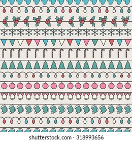 2016 Christmas season hand drawn vector seamless pattern. Sketch scribble winter design graphic element. New Year tiling texture for design. Illustration. Doodle style. Scrapbook decorations.