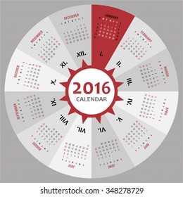 2016 circle calendar template for companies and private use