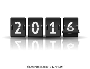 2016 countdown timer with flip isolated on white background. Analog scoreboard calendar change represents the new year 2016