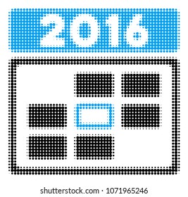 2016 Date halftone vector pictogram. Illustration style is dotted iconic 2016 Date icon symbol on a white background. Halftone pattern is round dots.