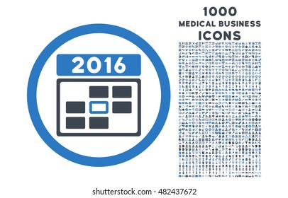 2016 Date rounded vector bicolor icon with 1000 medical business icons. Set style is flat pictograms, smooth blue colors, white background.