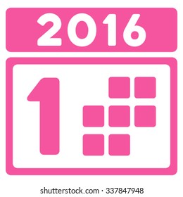 2016 Date vector icon. Style is flat symbol, pink color, rounded angles, white background.