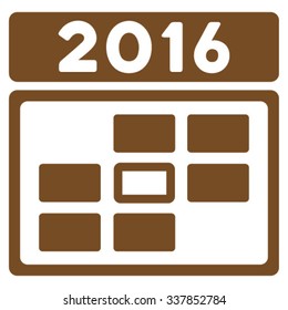 2016 Date vector icon. Style is flat symbol, brown color, rounded angles, white background.