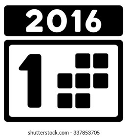 2016 Date vector icon. Style is flat symbol, black color, rounded angles, white background.