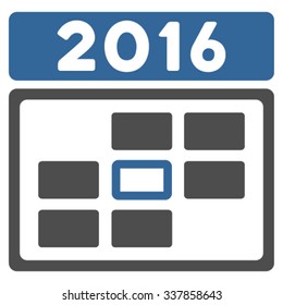 2016 Date vector icon. Style is bicolor flat symbol, cobalt and gray colors, rounded angles, white background.