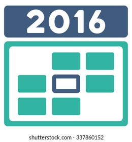 2016 Date vector icon. Style is bicolor flat symbol, cobalt and cyan colors, rounded angles, white background.