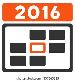 2016 Date vector icon. Style is bicolor flat symbol, orange and gray colors, rounded angles, white background.