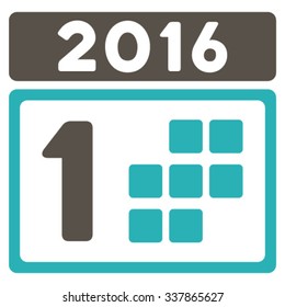 2016 Date vector icon. Style is bicolor flat symbol, grey and cyan colors, rounded angles, white background.