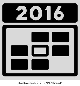 2016 Date vector icon. Style is flat symbol, black color, rounded angles, light gray background.