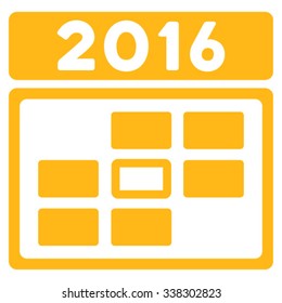2016 Date vector icon. Style is flat symbol, yellow color, rounded angles, white background.