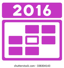 2016 Date vector icon. Style is flat symbol, violet color, rounded angles, white background.
