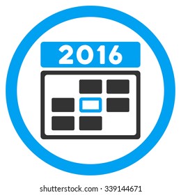 2016 Date vector icon. Style is bicolor flat circled symbol, blue and gray colors, rounded angles, white background.
