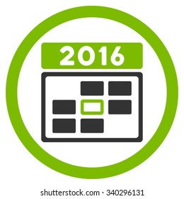 2016 Date vector icon. Style is bicolor flat circled symbol, eco green and gray colors, rounded angles, white background.