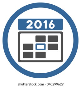 2016 Date vector icon. Style is bicolor flat circled symbol, cobalt and gray colors, rounded angles, white background.