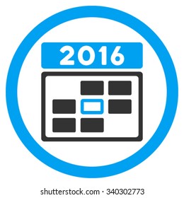 2016 Date vector icon. Style is bicolor flat circled symbol, blue and gray colors, rounded angles, white background.
