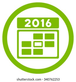 2016 Date vector icon. Style is flat circled symbol, eco green color, rounded angles, white background.
