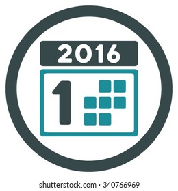 2016 Date vector icon. Style is bicolor flat circled symbol, soft blue colors, rounded angles, white background.