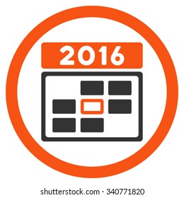 2016 Date vector icon. Style is bicolor flat circled symbol, orange and gray colors, rounded angles, white background.