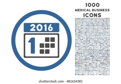 2016 Day rounded vector bicolor icon with 1000 medical business icons. Set style is flat pictograms, cobalt and gray colors, white background.