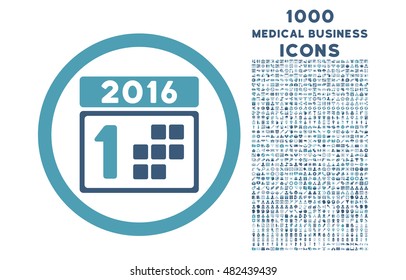 2016 Day rounded vector bicolor icon with 1000 medical business icons. Set style is flat pictograms, cyan and blue colors, white background.