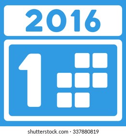 2016 Day vector icon. Style is flat symbol, white color, rounded angles, blue background.