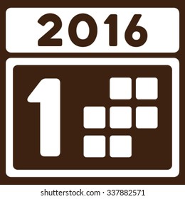 2016 Day vector icon. Style is flat symbol, white color, rounded angles, brown background.