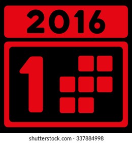 2016 Day vector icon. Style is flat symbol, red color, rounded angles, black background.