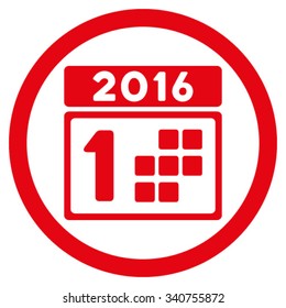 2016 Day vector icon. Style is flat circled symbol, red color, rounded angles, white background.