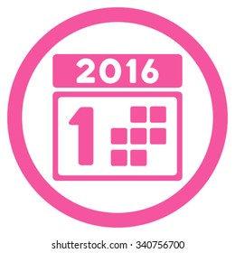 2016 Day vector icon. Style is flat circled symbol, pink color, rounded angles, white background.