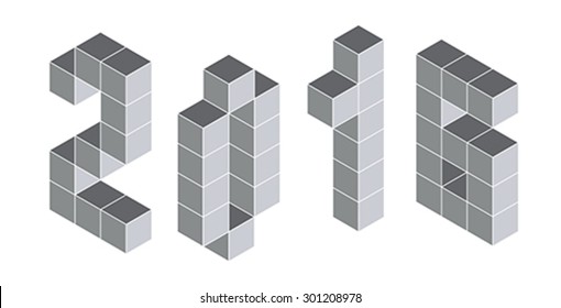 2016 digits from isometric cubes for calendars. Pseudo three dimensional. Vector illustration