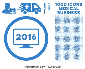 2016 Display icon with 1000 medical commerce cobalt vector pictographs. Design style is flat symbols, white background.