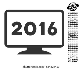 2016 Display icon with black bonus profession icon set. 2016 Display vector illustration style is a flat gray iconic element for web design, app user interfaces.