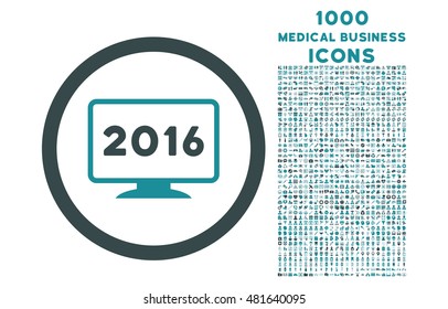 2016 Display rounded vector bicolor icon with 1000 medical business icons. Set style is flat pictograms, soft blue colors, white background.
