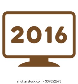 2016 Display vector icon. Style is flat symbol, brown color, rounded angles, white background.
