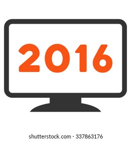 2016 Display vector icon. Style is bicolor flat symbol, orange and gray colors, rounded angles, white background.