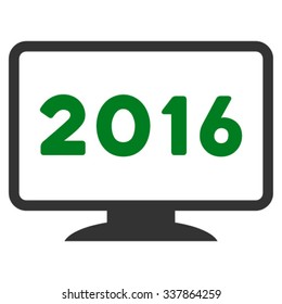 2016 Display vector icon. Style is bicolor flat symbol, green and gray colors, rounded angles, white background.