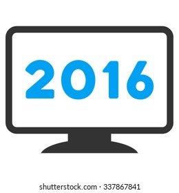 2016 Display vector icon. Style is bicolor flat symbol, blue and gray colors, rounded angles, white background.
