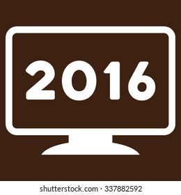 2016 Display vector icon. Style is flat symbol, white color, rounded angles, brown background.