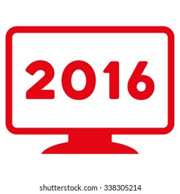 2016 Display vector icon. Style is flat symbol, red color, rounded angles, white background.