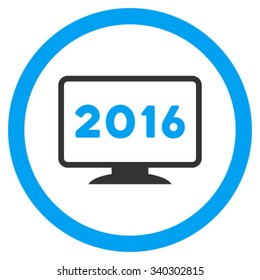 2016 Display vector icon. Style is bicolor flat circled symbol, blue and gray colors, rounded angles, white background.