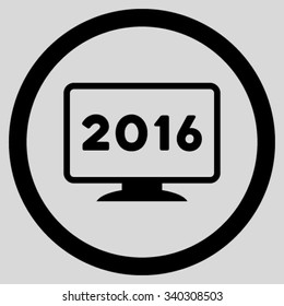 2016 Display vector icon. Style is flat circled symbol, black color, rounded angles, light gray background.