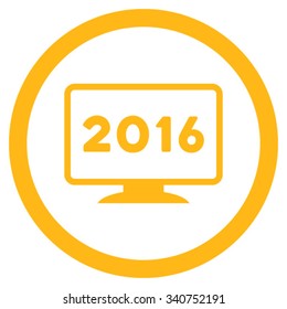 2016 Display vector icon. Style is flat circled symbol, yellow color, rounded angles, white background.