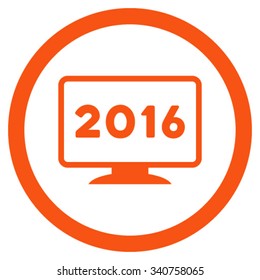 2016 Display vector icon. Style is flat circled symbol, orange color, rounded angles, white background.
