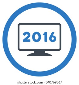 2016 Display vector icon. Style is bicolor flat circled symbol, smooth blue colors, rounded angles, white background.