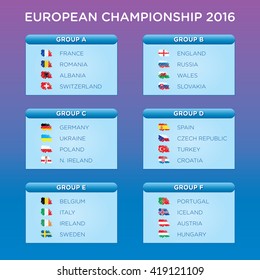 2016 European football championship qualifiers groups vector template set