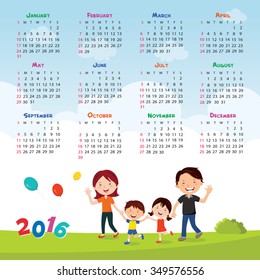 2016 Family calendar. Happy family bonding time.