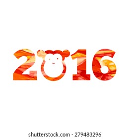 2016 and fire monkey with aquarelle effects in vector